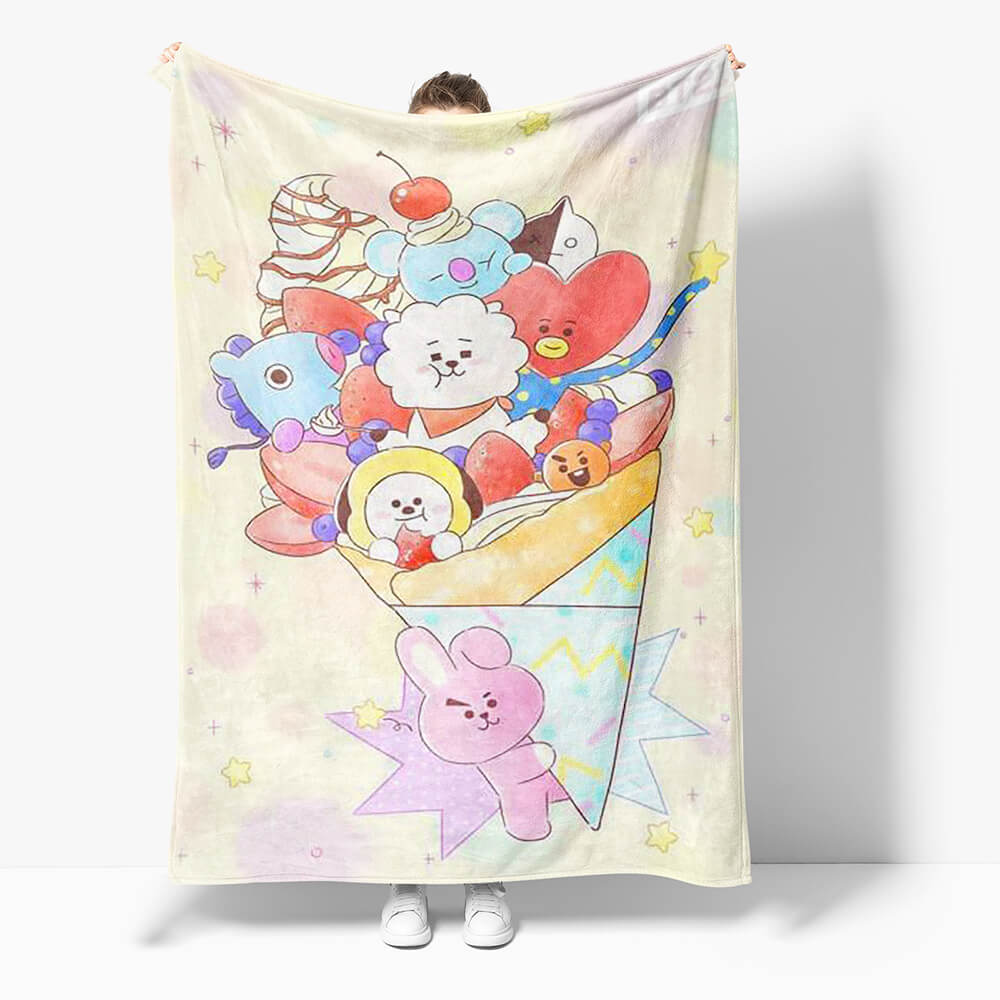 BT21 Decke Flanell Fleece Überwurf Cosplay Kuscheldecke Wickeldecke
