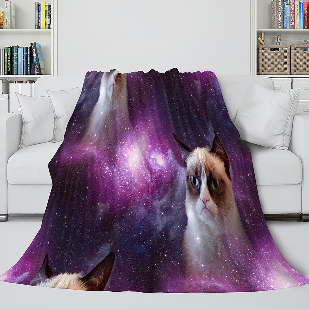 Space Cat Astronaut Cat In Space Flannel Fleece Blanket Wrap Blanket