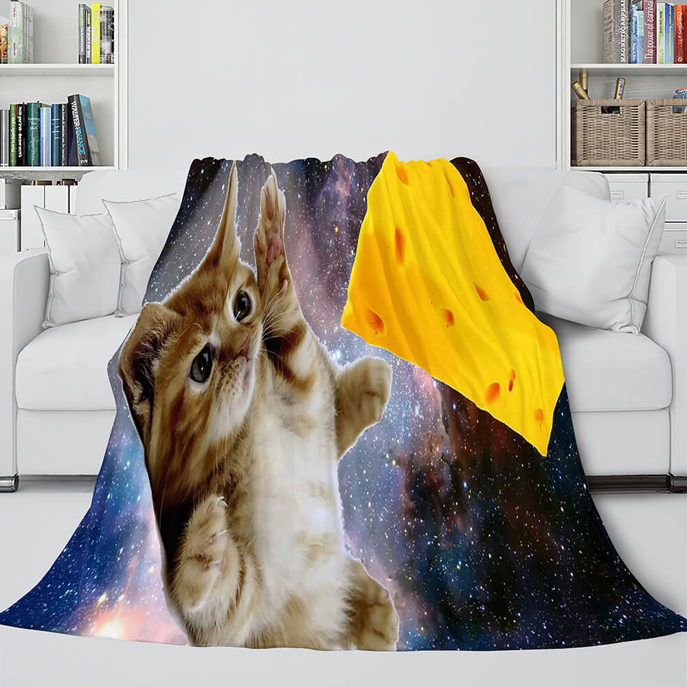Space Cat Astronaut Cat In Space Flannel Fleece Blanket Wrap Blanket
