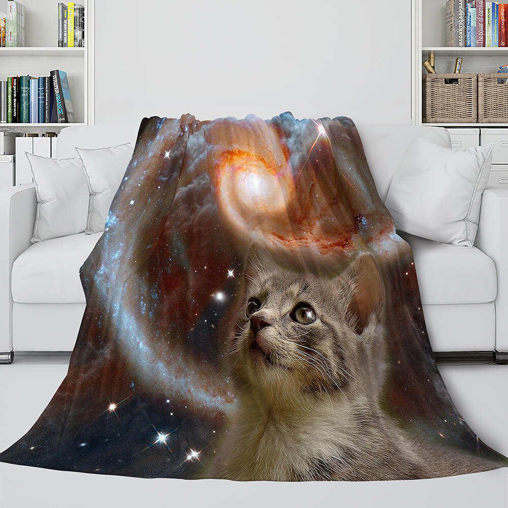 Space Cat Astronaut Cat In Space Flannel Fleece Blanket Wrap Blanket