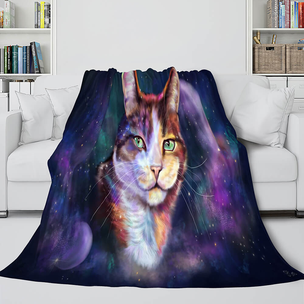 Space Cat Astronaut Cat In Space Flannel Fleece Blanket Wrap Blanket