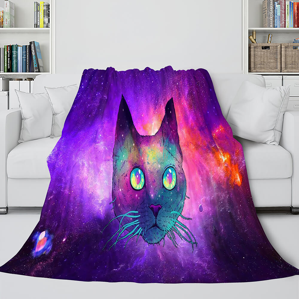 Space Cat Astronaut Cat In Space Flannel Fleece Blanket Wrap Blanket