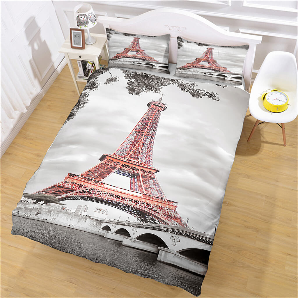 La Torre Eiffel Set di Biancheria da Letto Cosplay Trapunta Copripiumino Set di Lenzuola