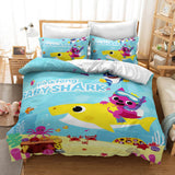 Laden Sie das Bild in den Galerie-Viewer, Cartoon Baby Shark Kinderbettwäsche-Set Steppdecke Bettbezug Bettwäsche-Sets