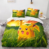 Laden Sie das Bild in den Galerie-Viewer, Cartoon Pokemon Pikachu Kinder Bettwäsche Set Quilt Bettbezug Bettsets