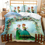 Laden Sie das Bild in den Galerie-Viewer, Gefrorene Prinzessin Elsa Anna Cosplay Bettwäsche Set Quilt Bettbezüge Sets