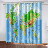 Load image into Gallery viewer, World Map Curtains Blackout Window Treatments Drapes for Room Decoration